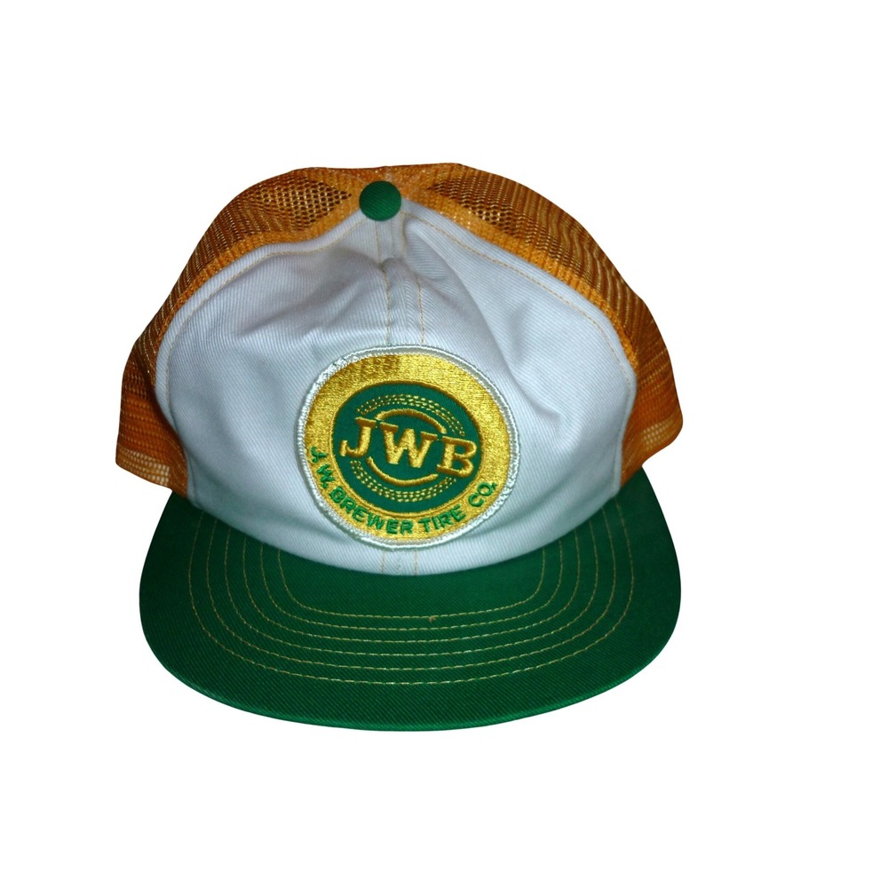Vintage Swingster J.W. Brewer Tire Co Trucker Hat Green Yellow Snapback Mesh Cap